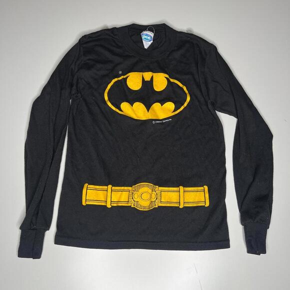 DC Comics Other - Vintage 1990 DC Comics Batman Long Sleeve Shirt Youth L Black Yellow Logo Belt